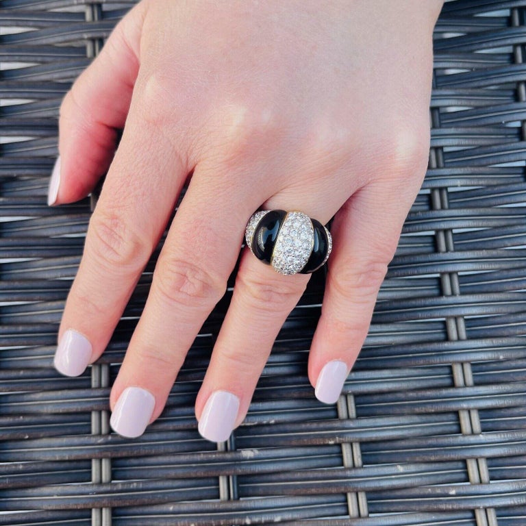 18 Karat Yellow Gold Onyx and Diamond Bombe Ring For Sale at 1stDibs