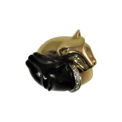 18 Karat Yellow Gold Onyx and Diamond Panther Ring