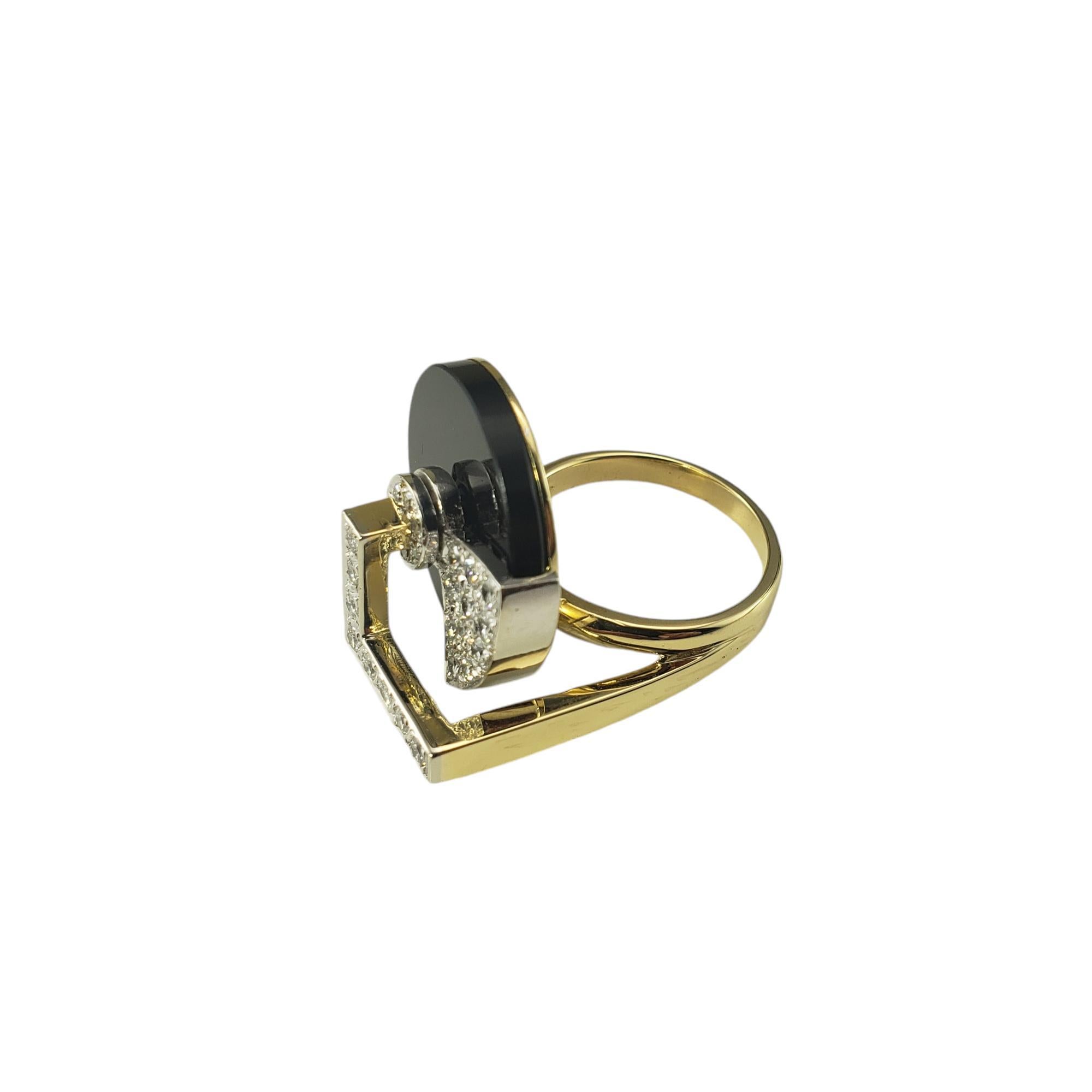 Round Cut 18 Karat Yellow Gold Onyx and Diamond Spinner Ring Size 7 #18455
