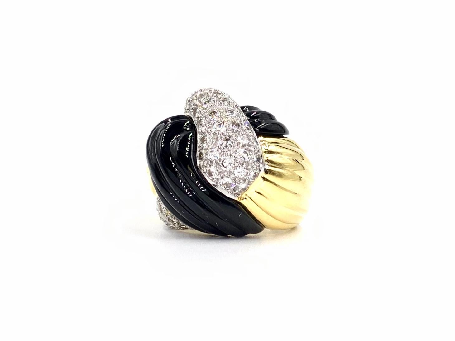 Women's 18 Karat Yellow Gold Onyx and Diamond Twist Ring