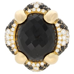 18 Karat Yellow Gold Onyx Black Spinels White Diamonds Venice Ring by Niquesa