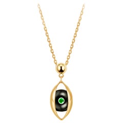 Eye Unisex Pendant Necklace 18 Karat Yellow Gold Black Onyx Emerald Diamond