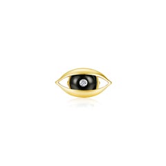 Eye Unisex Brooch 18 Karat Yellow Gold Black Onyx Emerald Diamond