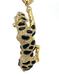 18 Karat Yellow Gold Onyx & Fancy Diamond Tiger Necklace