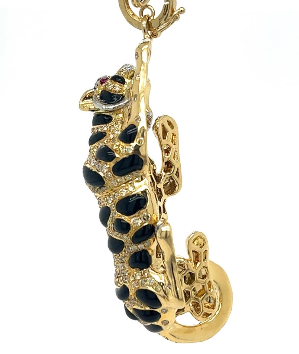 Modern 18 Karat Yellow Gold Onyx & Fancy Diamond Tiger Necklace For Sale