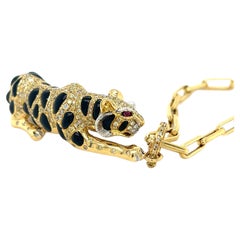 18 Karat Yellow Gold Onyx & Fancy Diamond Tiger Necklace