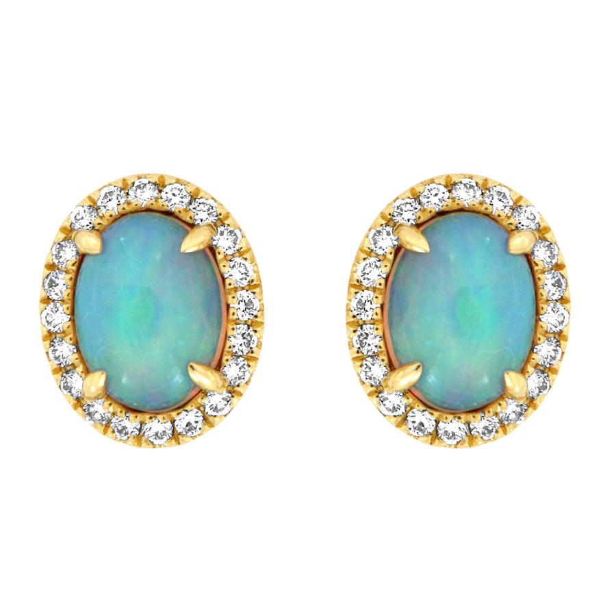 18 Karat Yellow Gold Opal and Diamods Earrings '2 Carat'