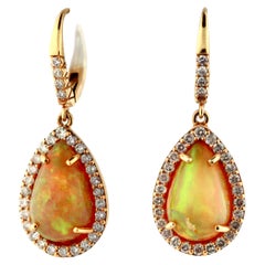 18 Karat Yellow Gold Opal and Diamond Ear Clips