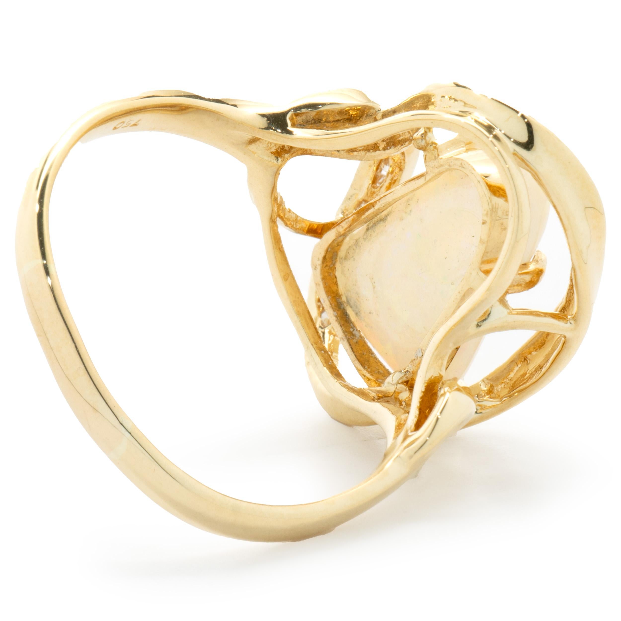 Freeform-Ring aus 18 Karat Gelbgold mit Opal und Diamant im Zustand „Hervorragend“ im Angebot in Scottsdale, AZ