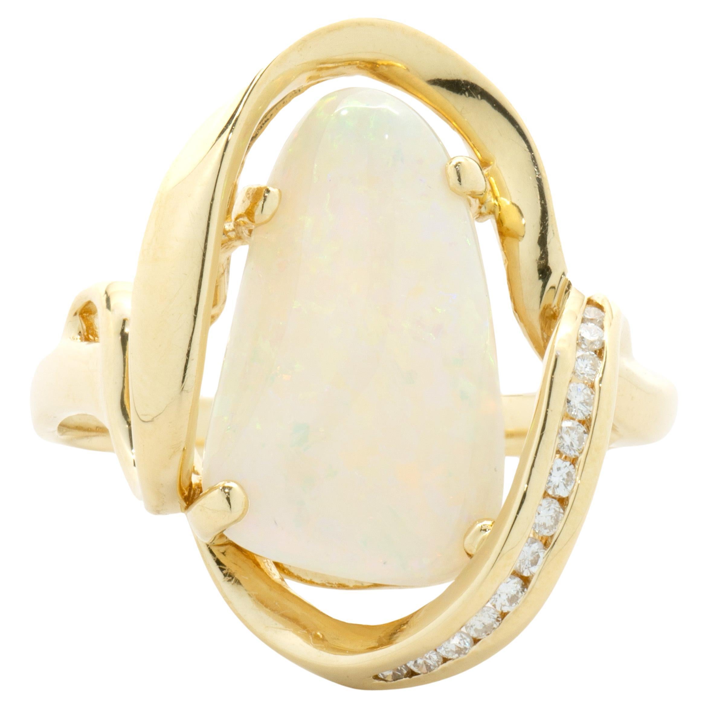 18 Karat Yellow Gold Opal and Diamond Freeform Ring For Sale