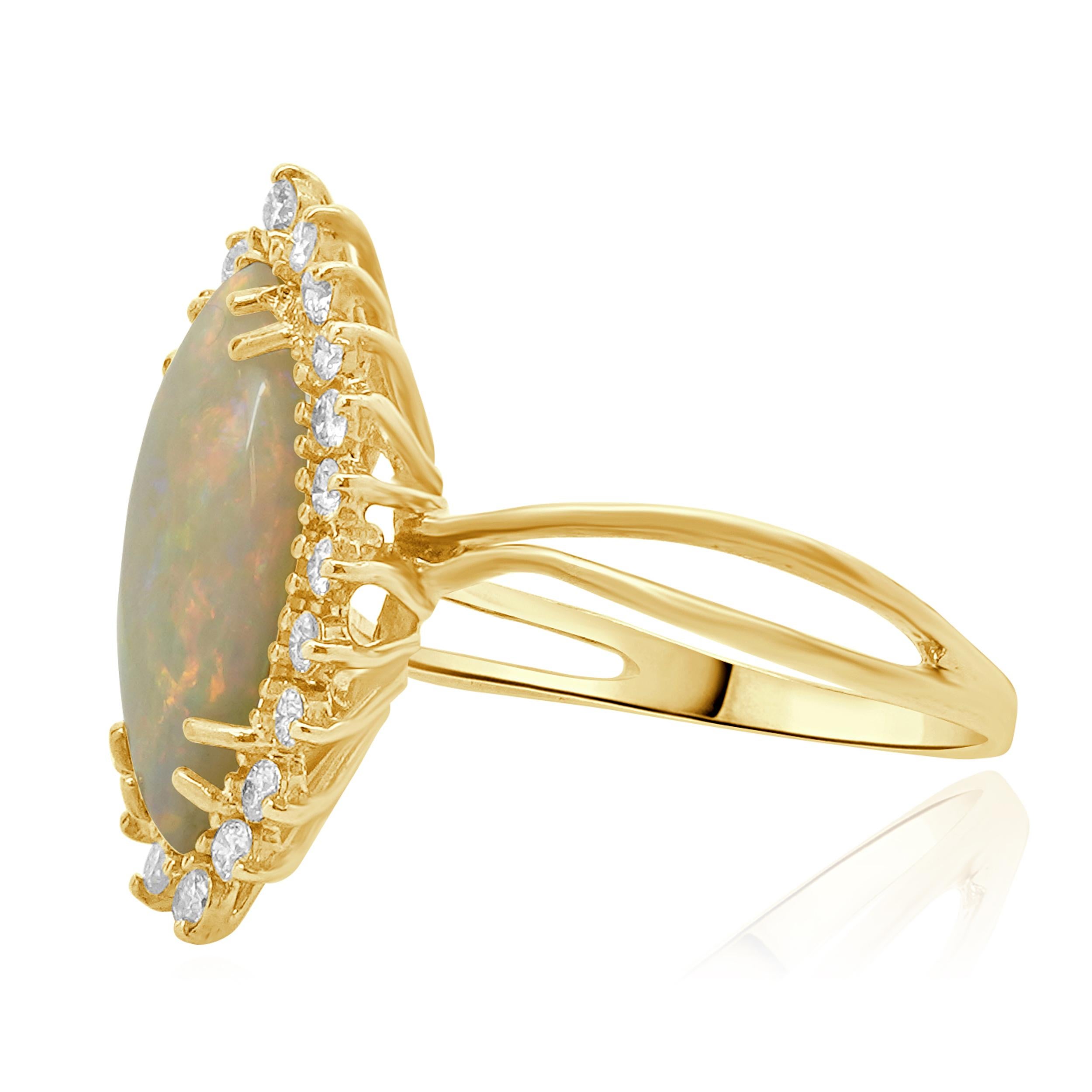 Matériau : Or jaune 18K
Diamant : 22 diamants ronds de taille brillant = 0,44cttw
Couleur : H /J 
Clarté : SI1
Opale : 2.93cttw
Taille de l'anneau : 10 (veuillez prévoir jusqu'à 2 jours ouvrables supplémentaires pour les demandes de