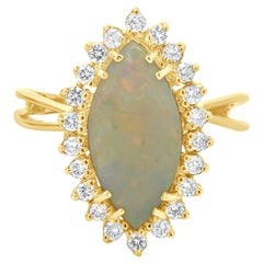 18 Karat Yellow Gold Opal and Diamond Marquise Style Ring