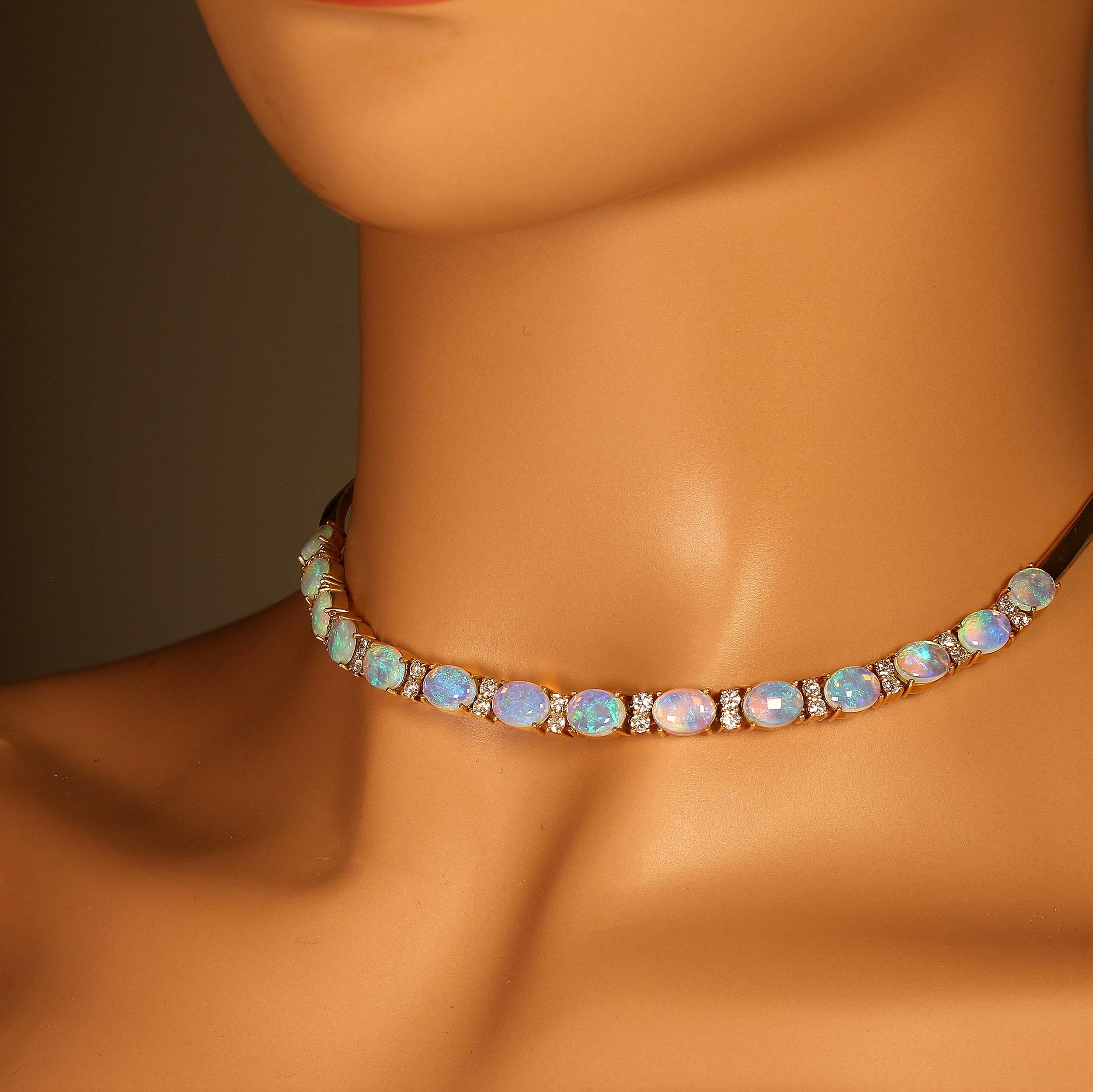 18 Karat Yellow Gold Opal and Diamond Necklace In New Condition In Raleigh, NC