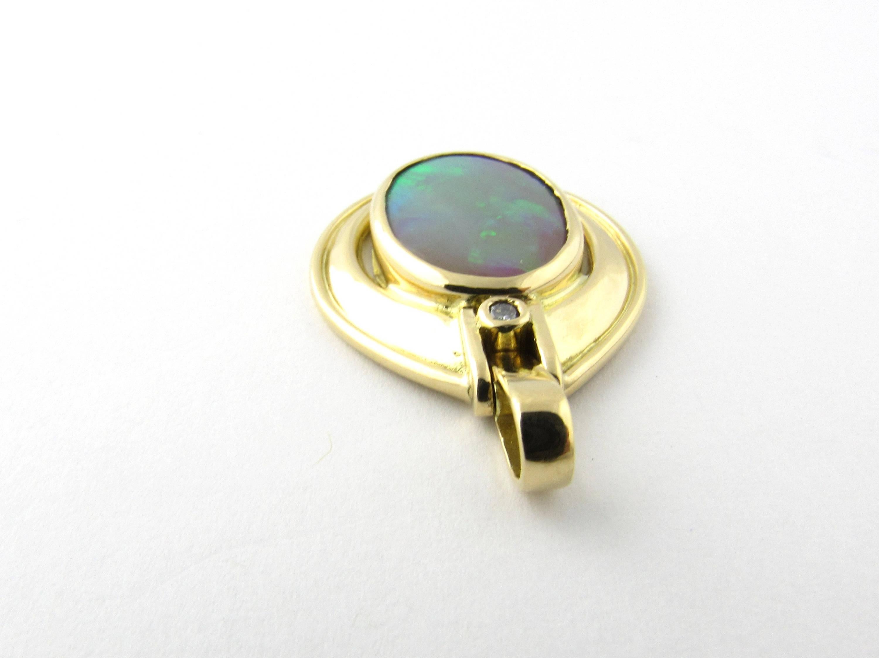 Round Cut 18 Karat Yellow Gold Opal and Diamond Pendant