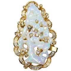 18 Karat Yellow Gold Opal and Diamond Pin/Pendant