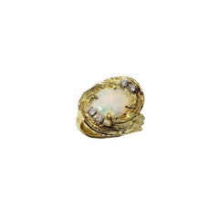 18 Karat Yellow Gold Opal and Diamond Ring