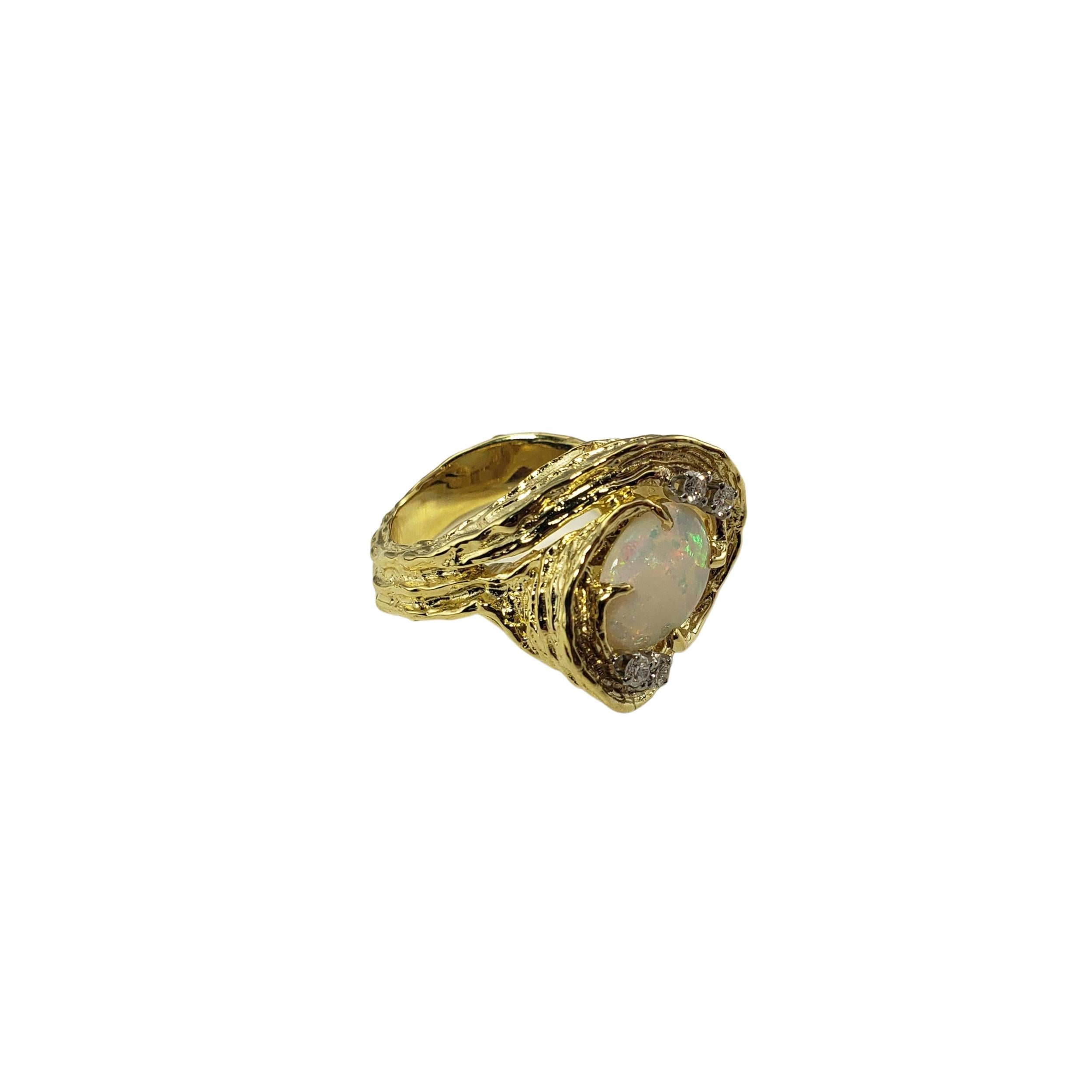 Women's 18 Karat Yellow Gold Opal and Diamond Ring For Sale