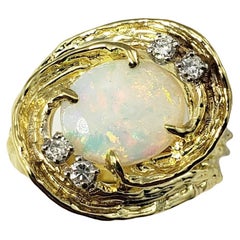 Vintage 18 Karat Yellow Gold Opal and Diamond Ring
