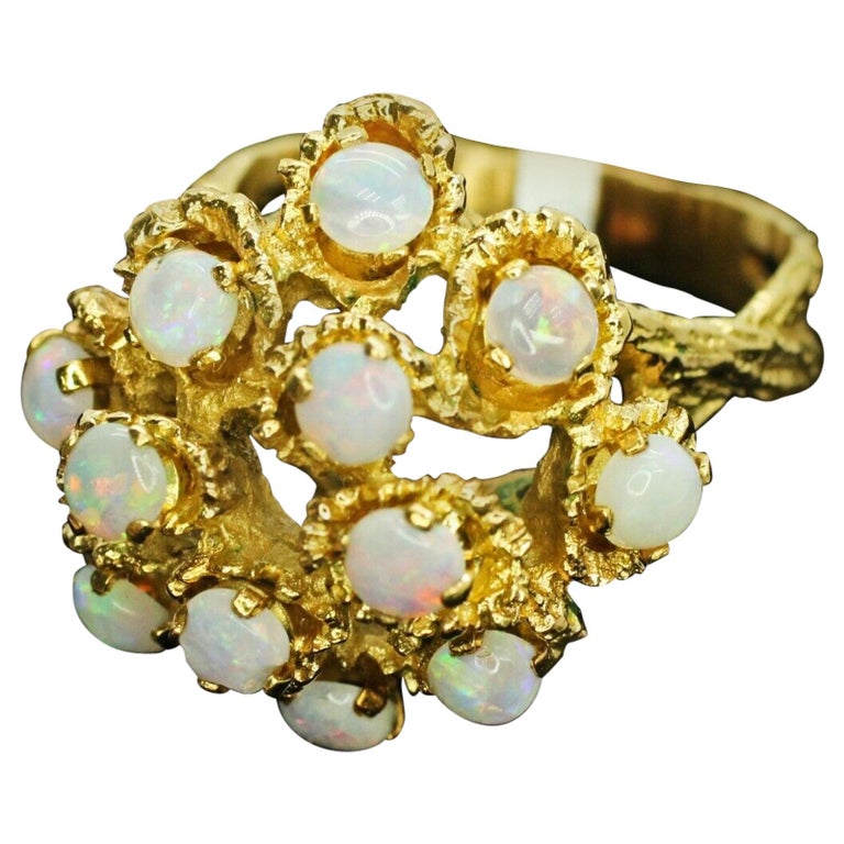 9CT Yellow Gold Oval Opal Diamond Cluster Ring 8x6mm
