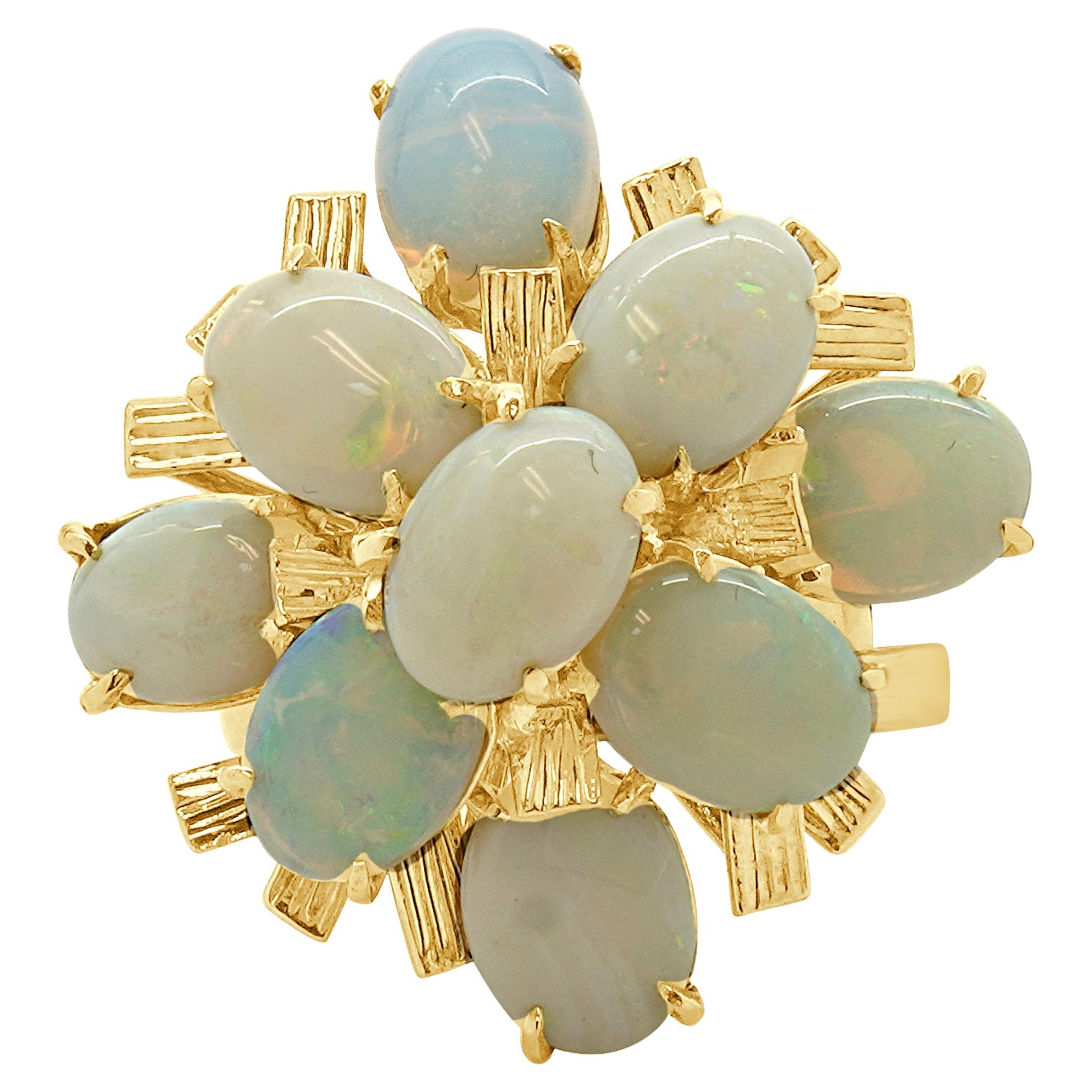 18 Karat Yellow Gold Opal Cluster Ring