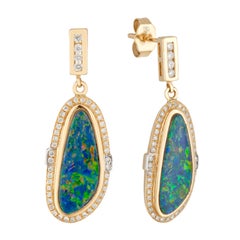 18 Karat Yellow Gold Opal Earrings