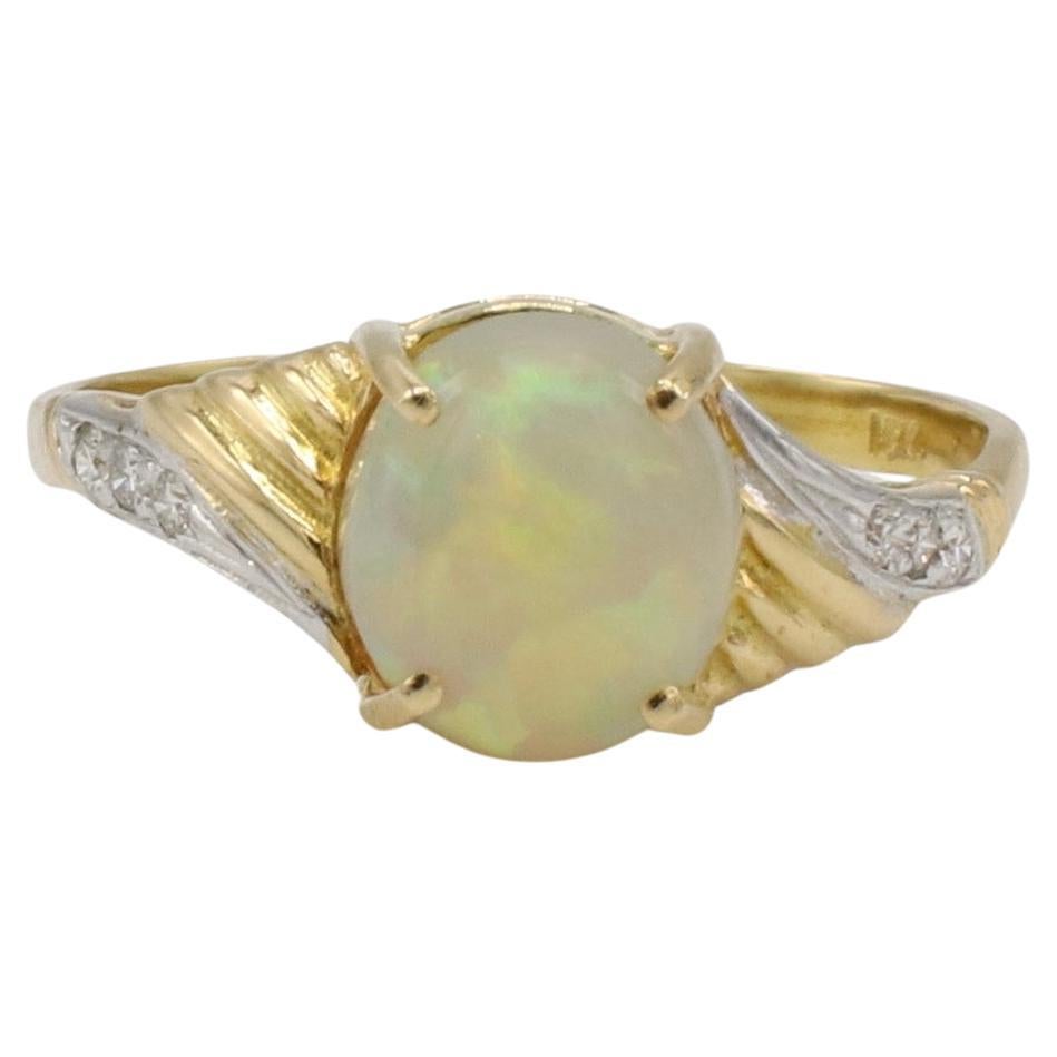 18 Karat Yellow Gold Opal & Natural Diamond Cocktail Ring  For Sale