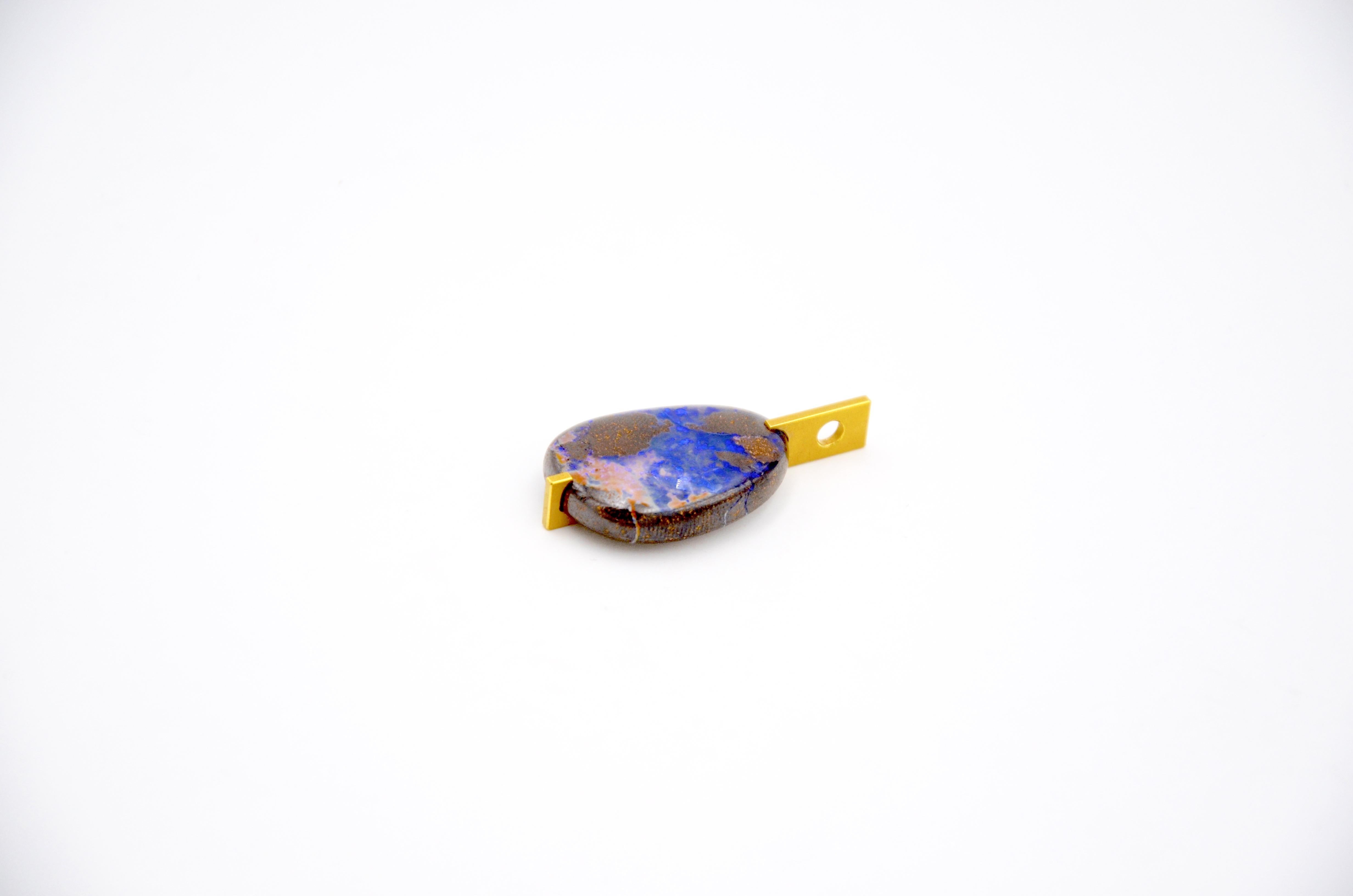 Cabochon 18 Karat Yellow Gold Opal Pendant For Sale