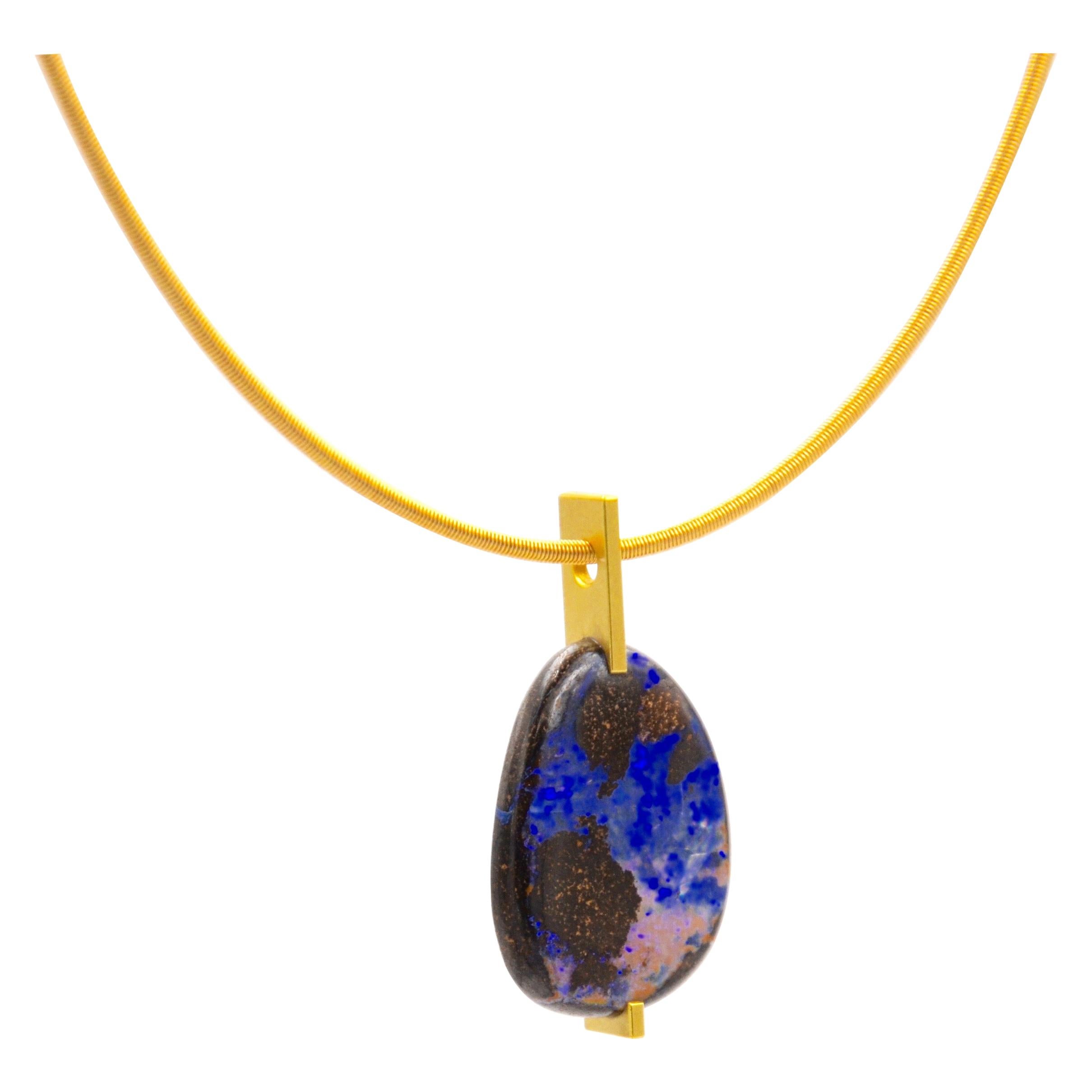 18 Karat Yellow Gold Opal Pendant For Sale