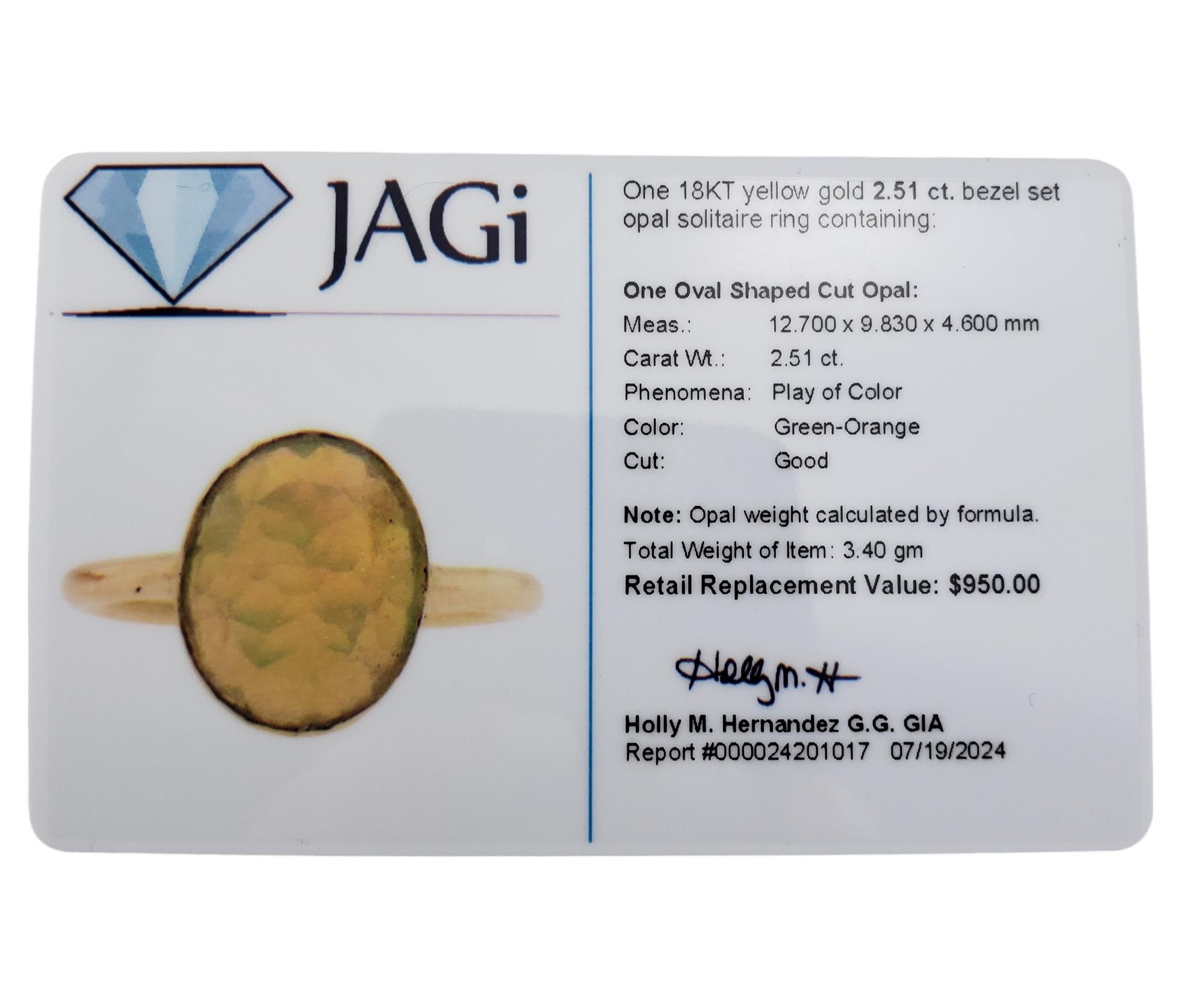 18 Karat Yellow Gold Opal Ring Size 6.25 Certified #18519 For Sale 3