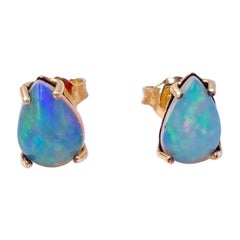 18 Karat Yellow Gold Opal Stud Drop Handcrafted Modern Design Talisman Earrings