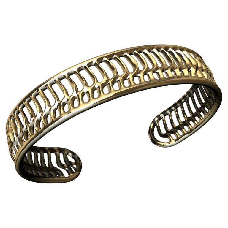 18 Karat Yellow Gold Open Wave Cuff Bracelet For Sale