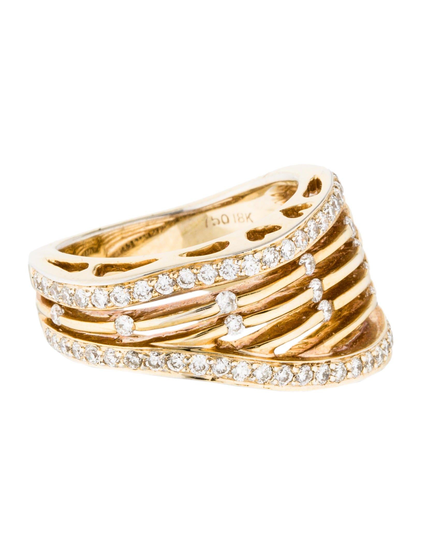 18 Karat Yellow Gold Openwork Diamond Ring 0.58 Carat In New Condition For Sale In New York, NY