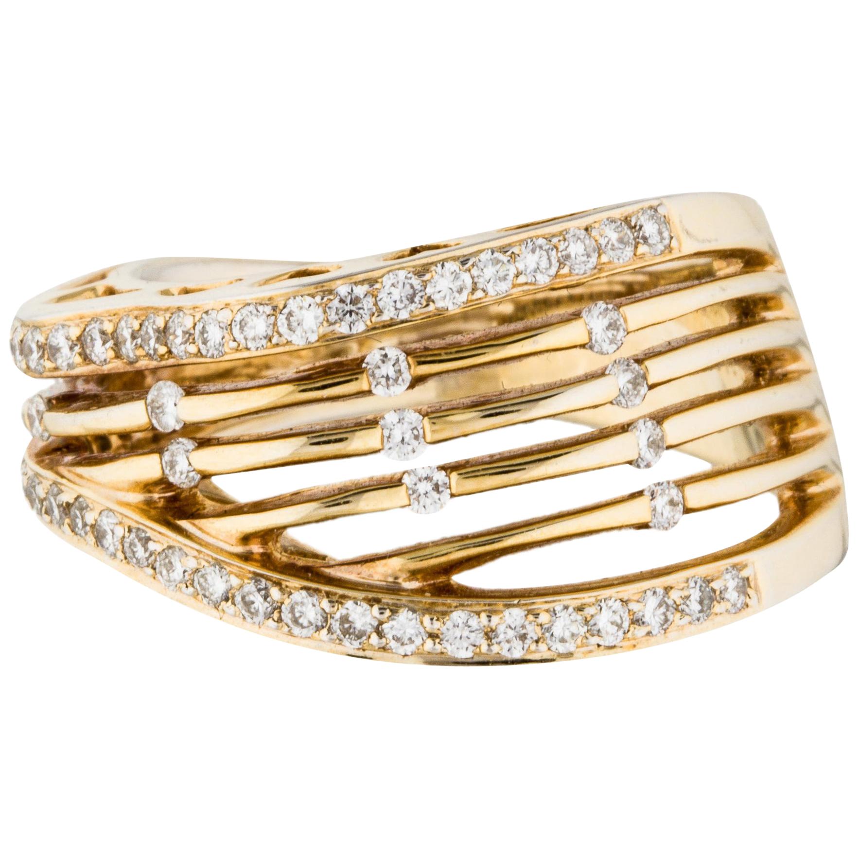 18 Karat Yellow Gold Openwork Diamond Ring 0.58 Carat For Sale