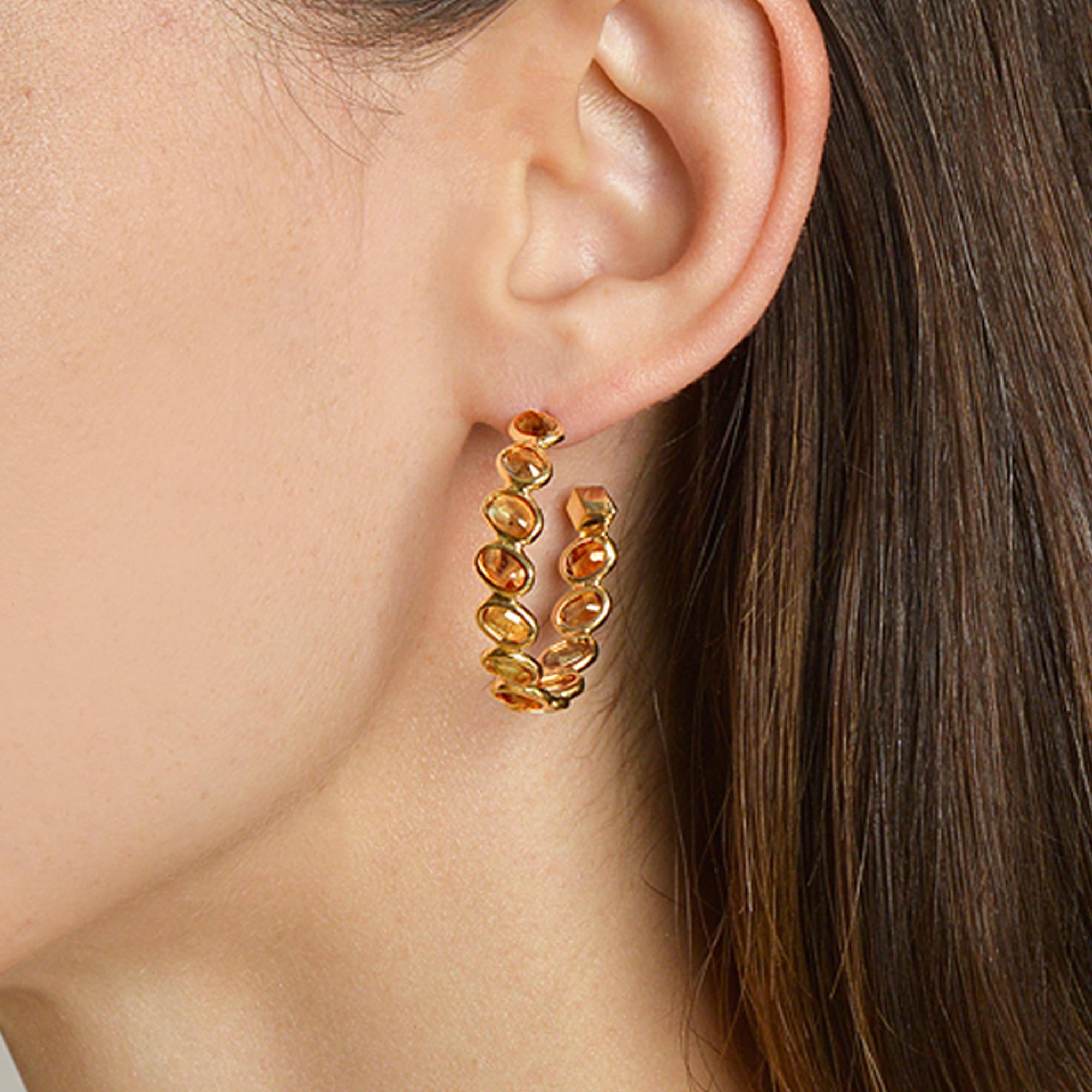 Contemporary Paolo Costagli 18 Karat Yellow Gold Orange Sapphire Ombre Hoop Earrings, Medium For Sale