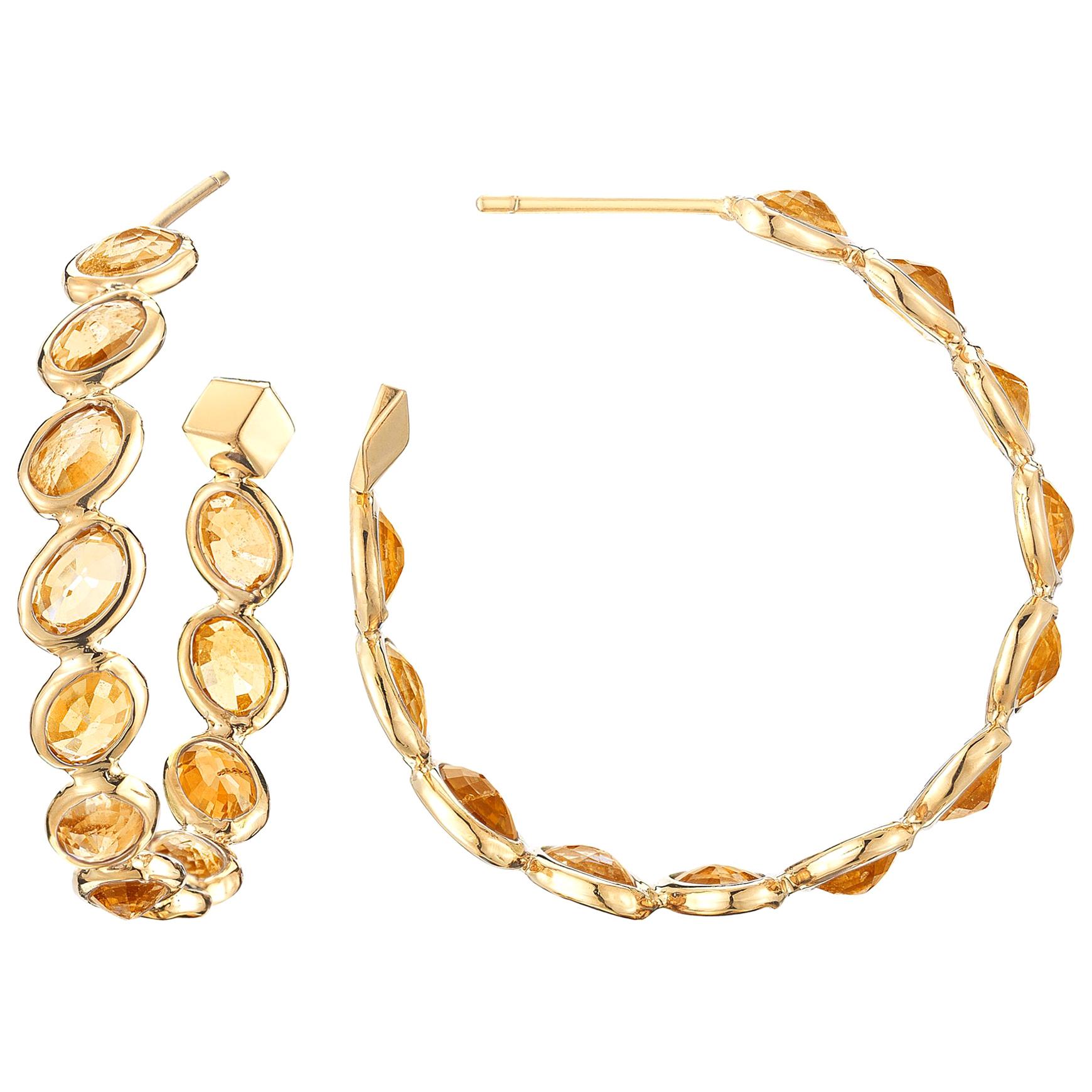 Paolo Costagli 18 Karat Yellow Gold Orange Sapphire Ombre Hoop Earrings, Medium For Sale