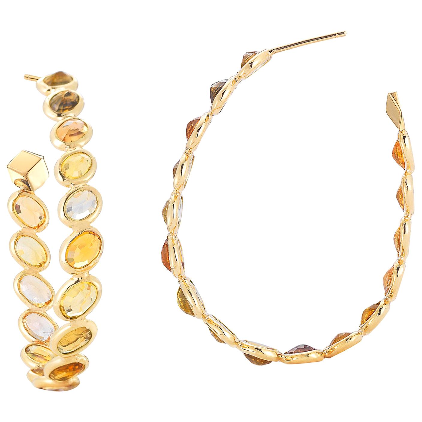 Paolo Costagli 18 Karat Yellow Gold Orange Sapphire Ombre Hoop Earrings, Grande