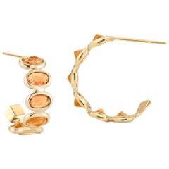 18 Karat Yellow Gold Orange Sapphire 3.70 Carat Hoop Earrings, Petite