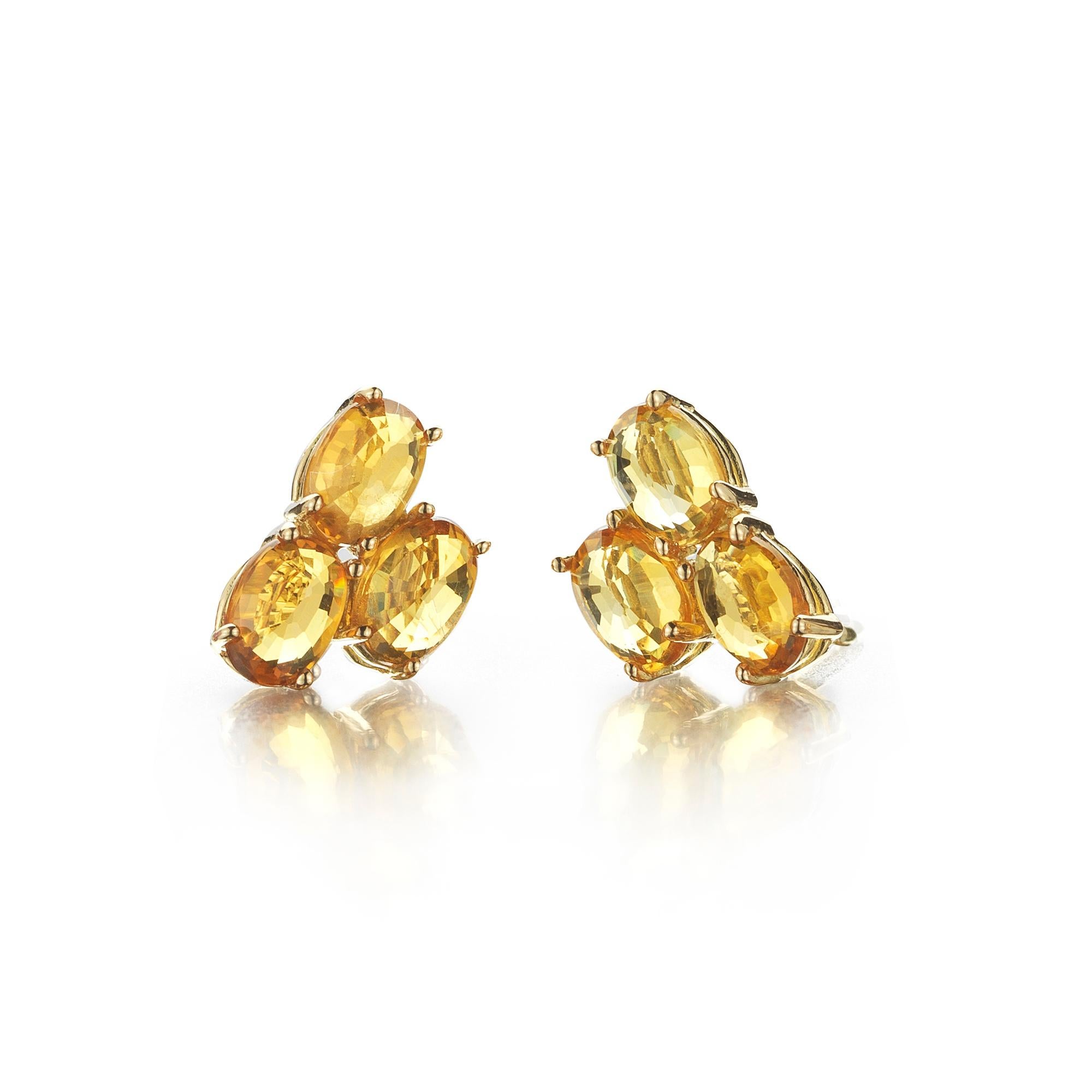 Round Cut Paolo Costagli 18 Karat Yellow Gold 3.83 Carat Orange Sapphire Ombré Stud