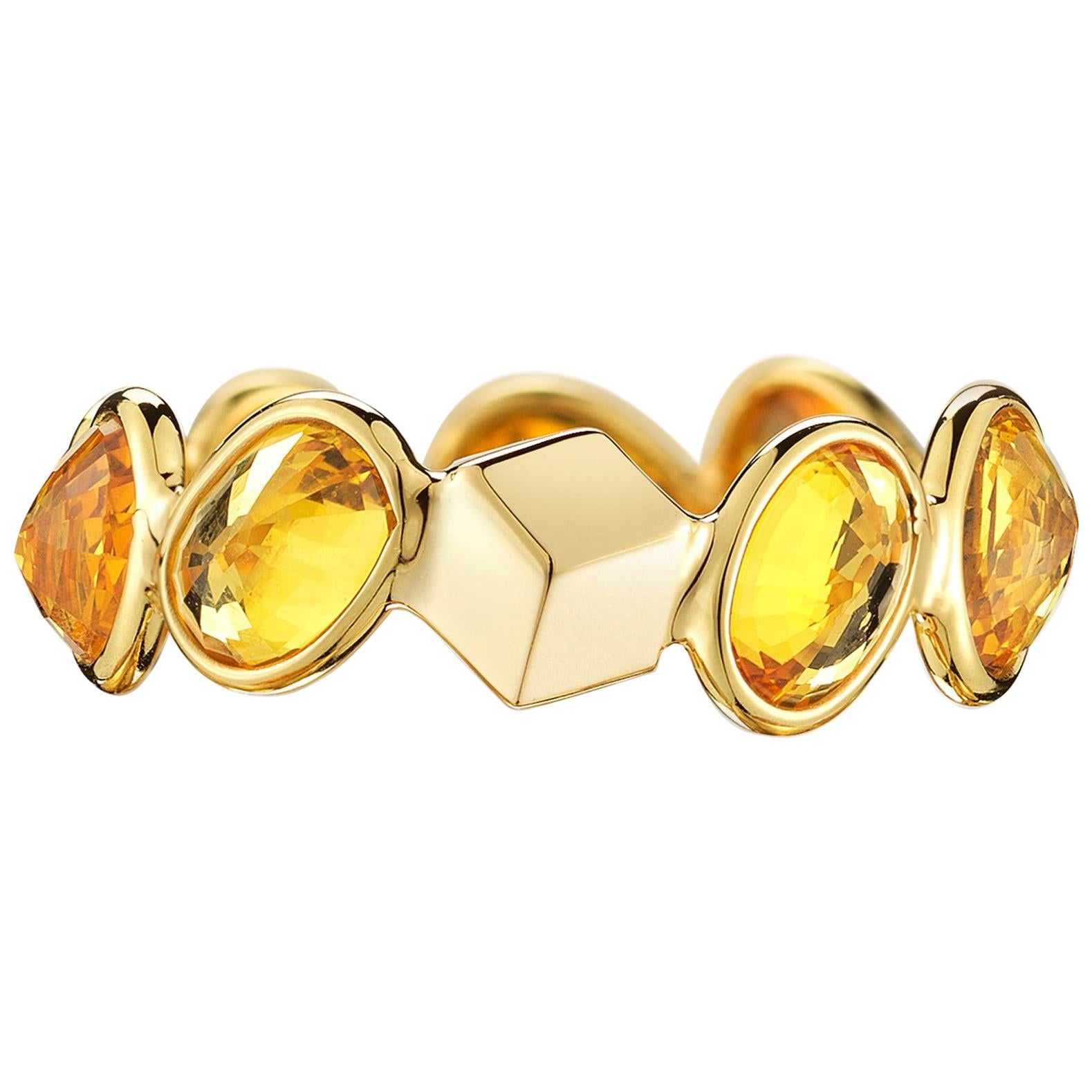 Paolo Costagli 18 Karat Yellow Gold Orange Sapphire, 4.86 Carat Ombre Ring For Sale