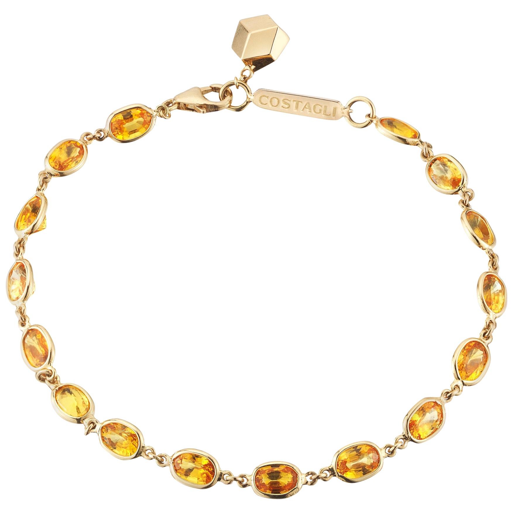Paolo Costagli 18 Karat Yellow Gold Orange Sapphire 8.50 Carat Ombre Bracelet