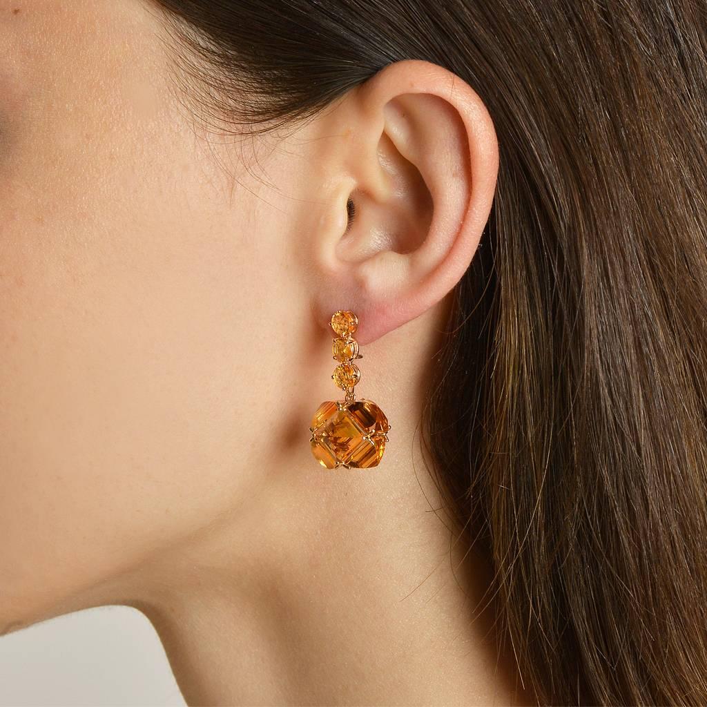 18kt yellow gold Very PC® earrings with reverse set emerald-cut citrines 27.00 carat and round multishade orange sapphires 2.50 carats.

Staying true to Paolo Costagli’s appreciation for modern and clean geometries, the Very PC® collection embodies