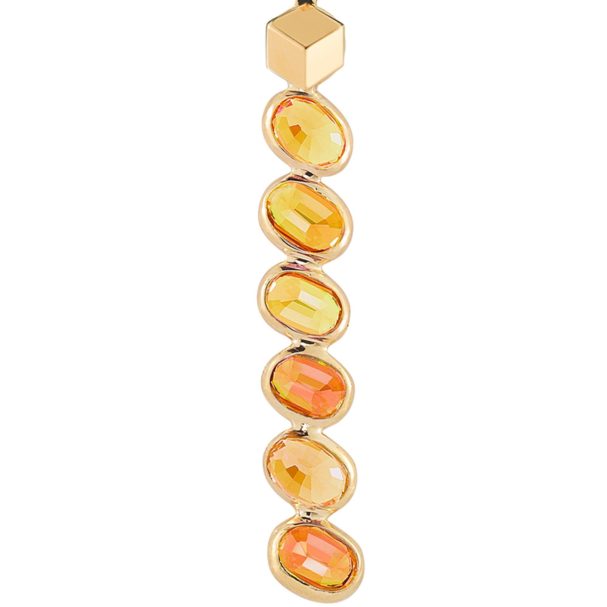 Oval Cut Paolo Costagli 18 Karat Yellow Gold Orange Sapphires Ombre Pendant Necklace For Sale