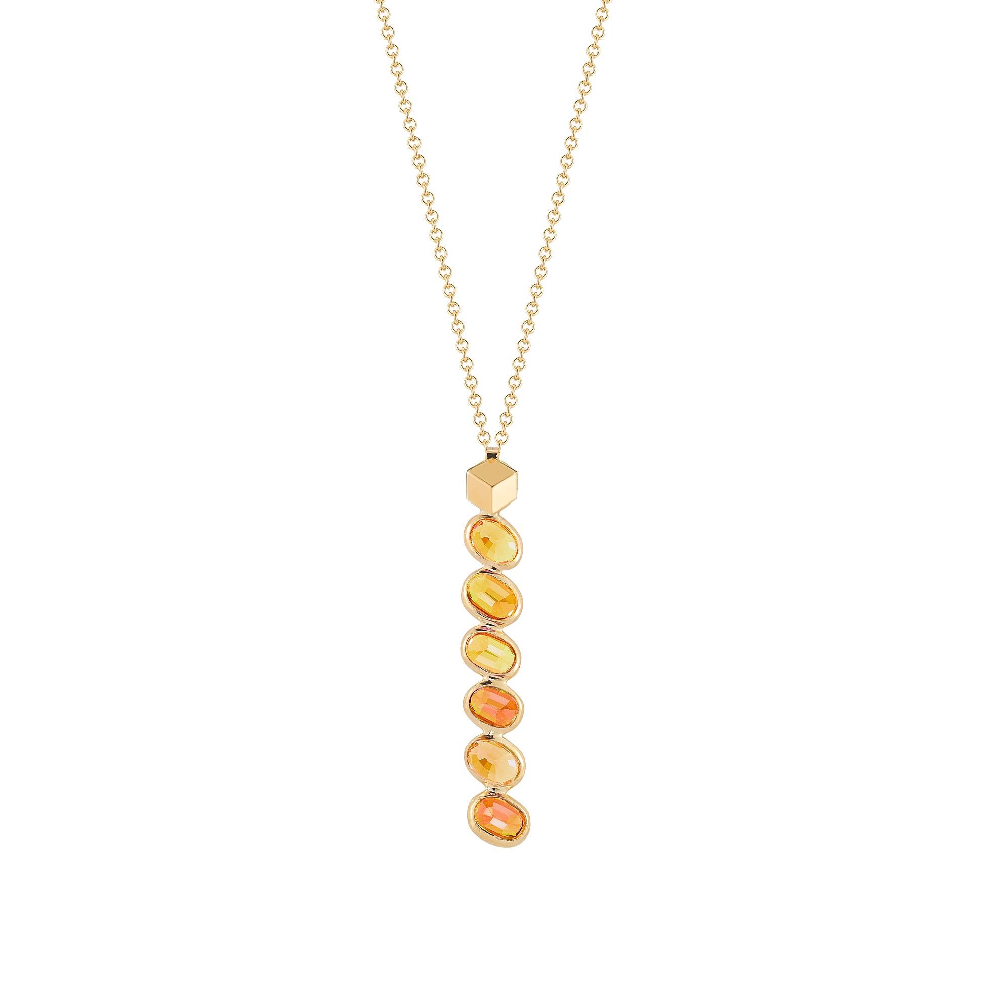 Paolo Costagli 18 Karat Yellow Gold Orange Sapphires Ombre Pendant Necklace For Sale