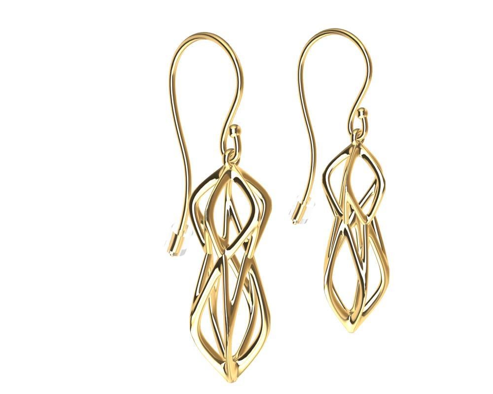 18 Karat Yellow Gold Organic Angled  Dangle Earrings, Tiffany designer, Thomas Kurilla goes back to his sculpture days with this crazy shaped earring. Surprise twists and turns. Todays technology is helping my creativity go places it never ventured