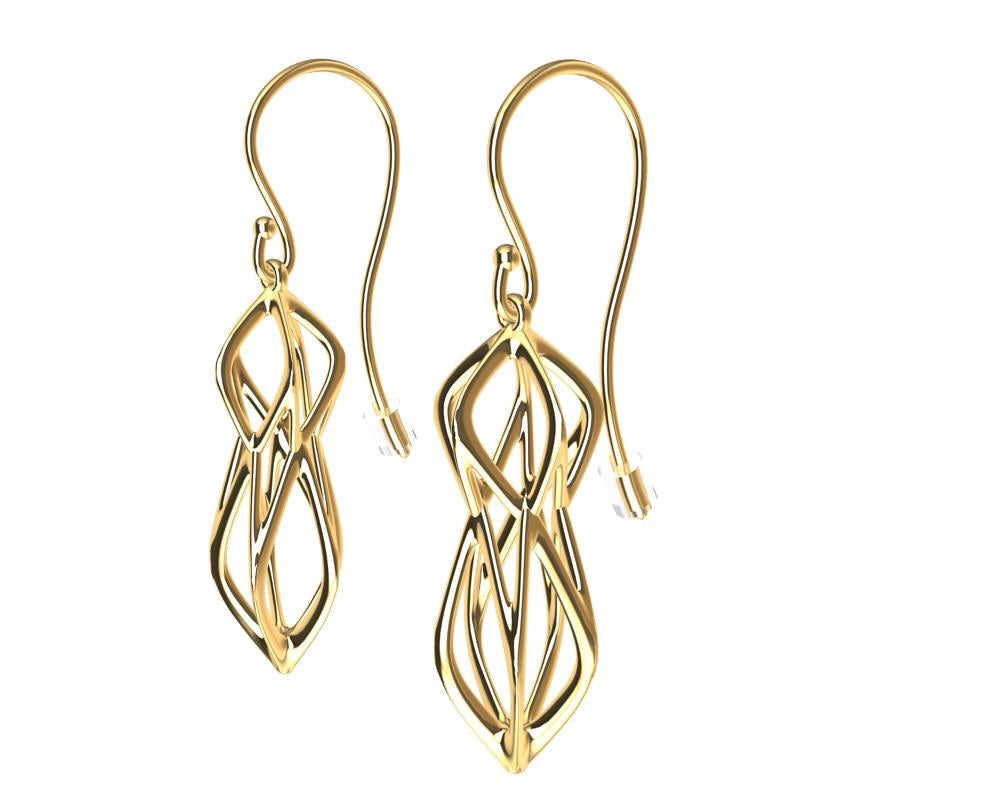 Contemporary 18 Karat Yellow Gold Organic Angled Dangle Earrings For Sale