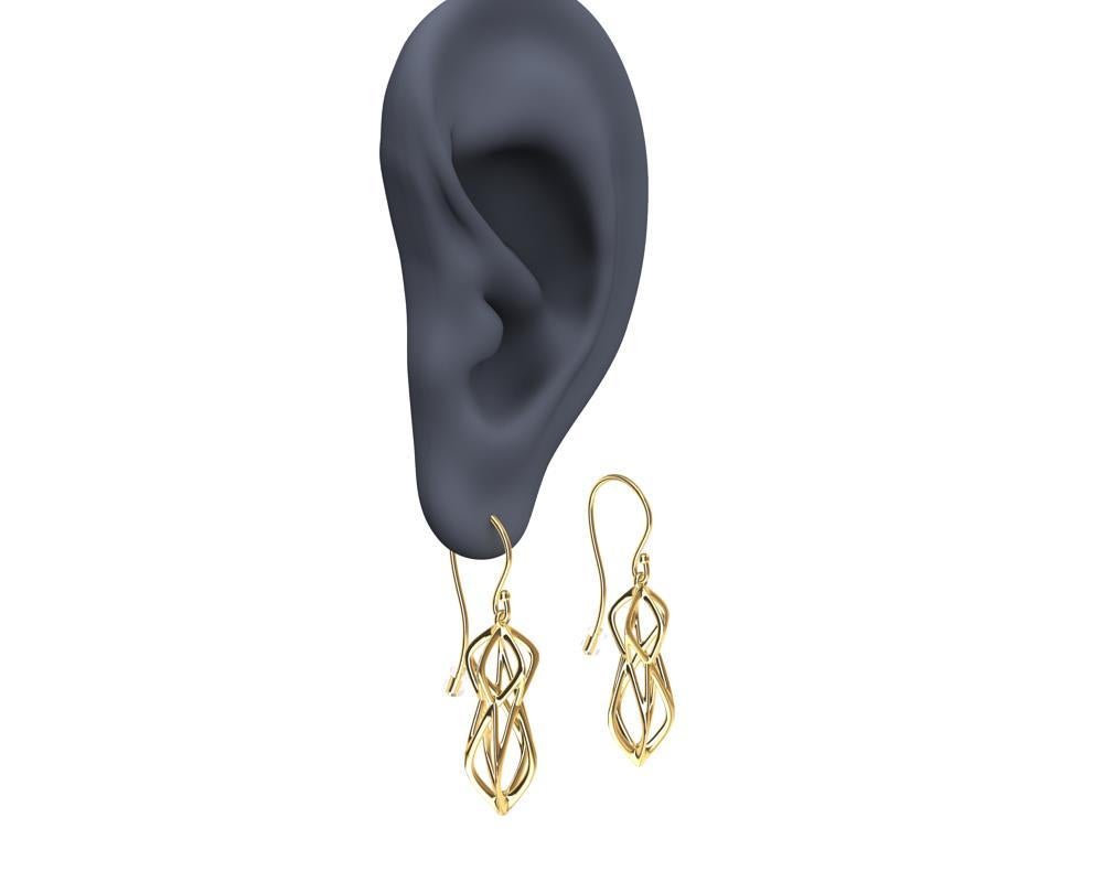 Women's 18 Karat Yellow Gold Organic Angled Dangle Earrings For Sale
