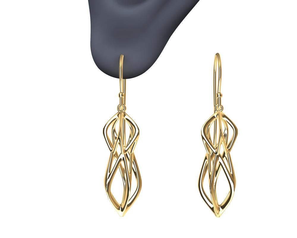 18 Karat Yellow Gold Organic Angled Dangle Earrings For Sale 1