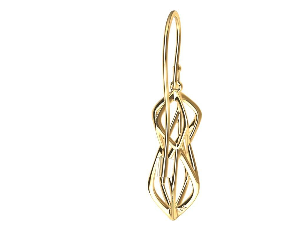 18 Karat Yellow Gold Organic Angled Dangle Earrings For Sale 2