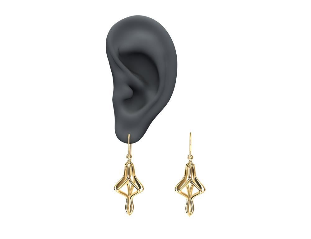 Contemporary 18 Karat Yellow Gold Organic Sculpted Earring Dangle For Sale