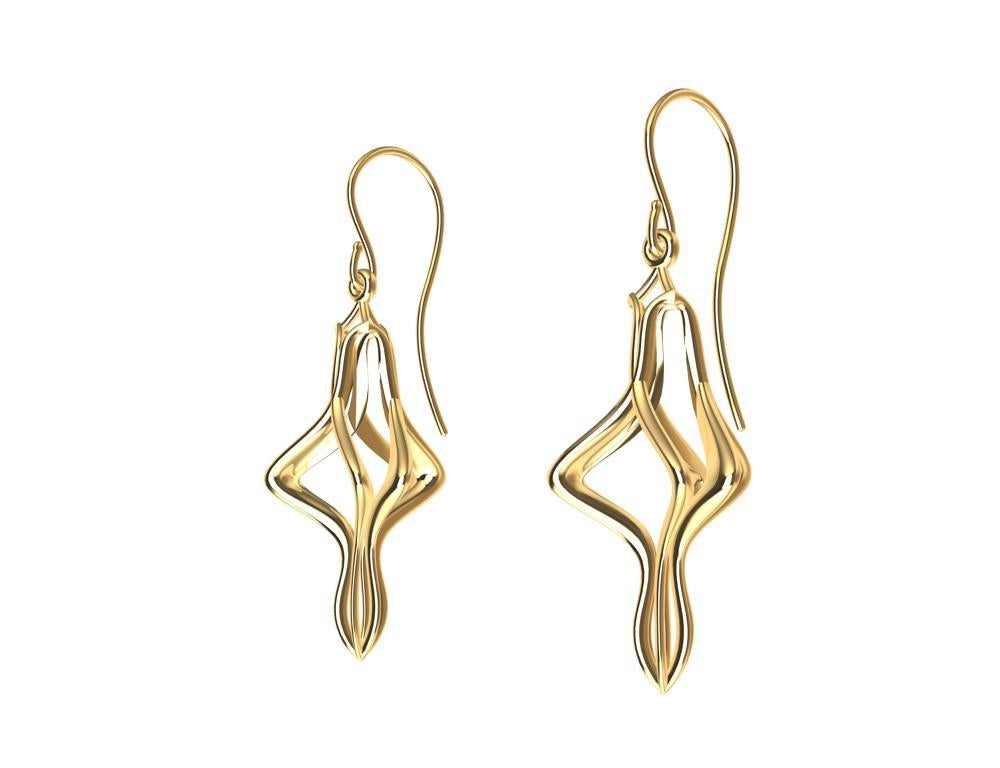 18 Karat Yellow Gold Organic Sculpted Earring Dangle In New Condition For Sale In New York, NY